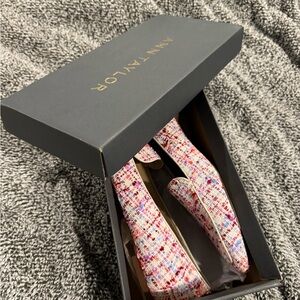 New Ann Taylor Nip Toe Confetti Tweed Flat Missy Size 8.5 Shoe Pink Multi